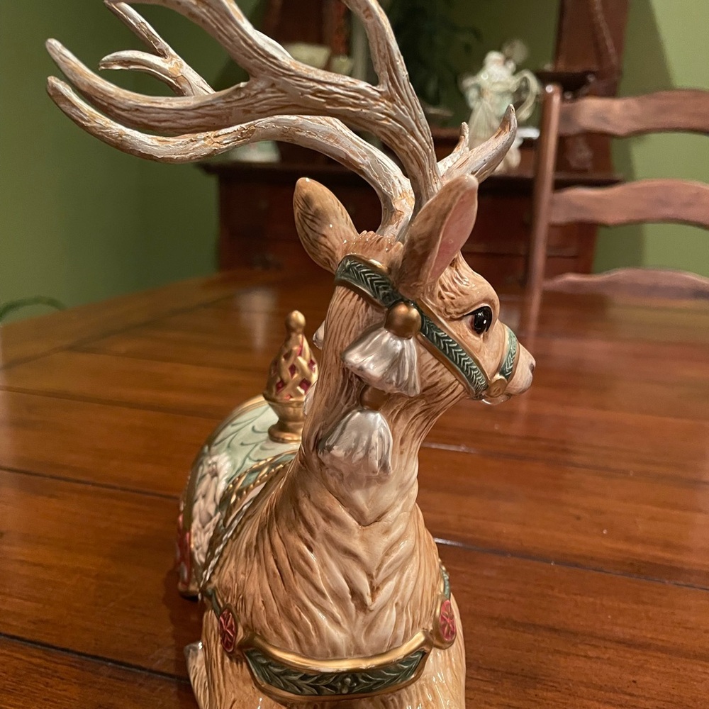 Fitz and Floyd Santa deer lidded trinket box from Georgian collection - Picture 15 of 17
